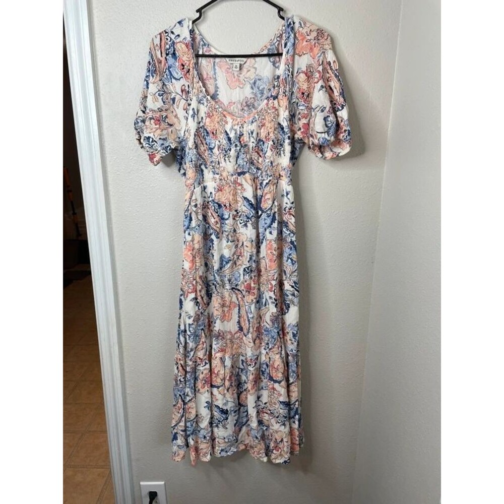 Frye & Co Floral Smocked Maxi Dress Medium Puff Sleeve Boho Cottagecore